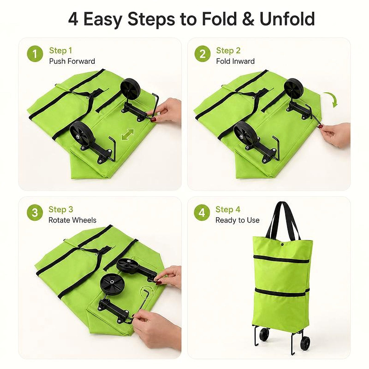 StowFold Foldable Shopping Trolley Bag — fold steps